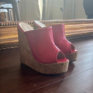 Chic Red Cork Wedge Sandals